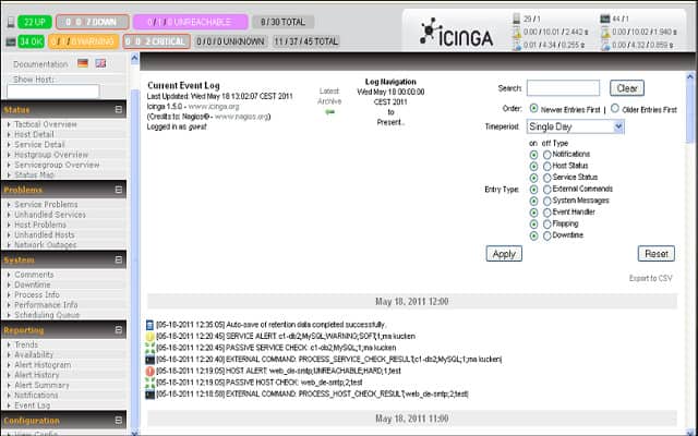 Captura de ecran Icinga Event Log