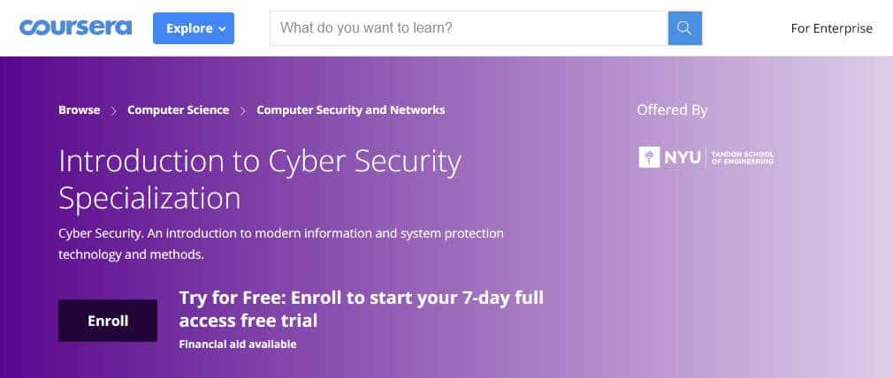 Coursera kiberbiztonsági tanfolyam online.