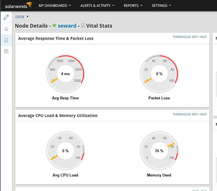 SolarWinds Server и Monitor Monitor графично показва състоянието на най-високо ниво на сървър.