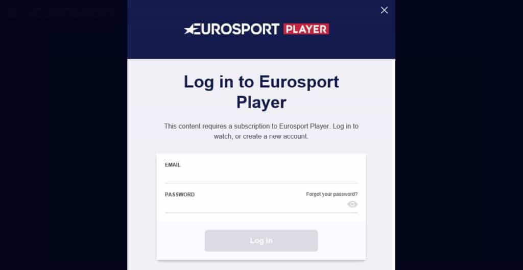 Pagina de autentificare Eurosport