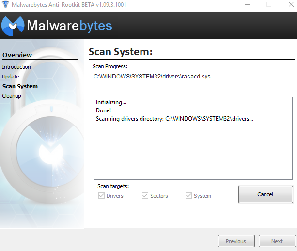Malwarebytes анти-руткит-тест