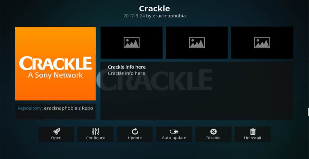 Telepítse a Kodi Crackle kiegészítőt