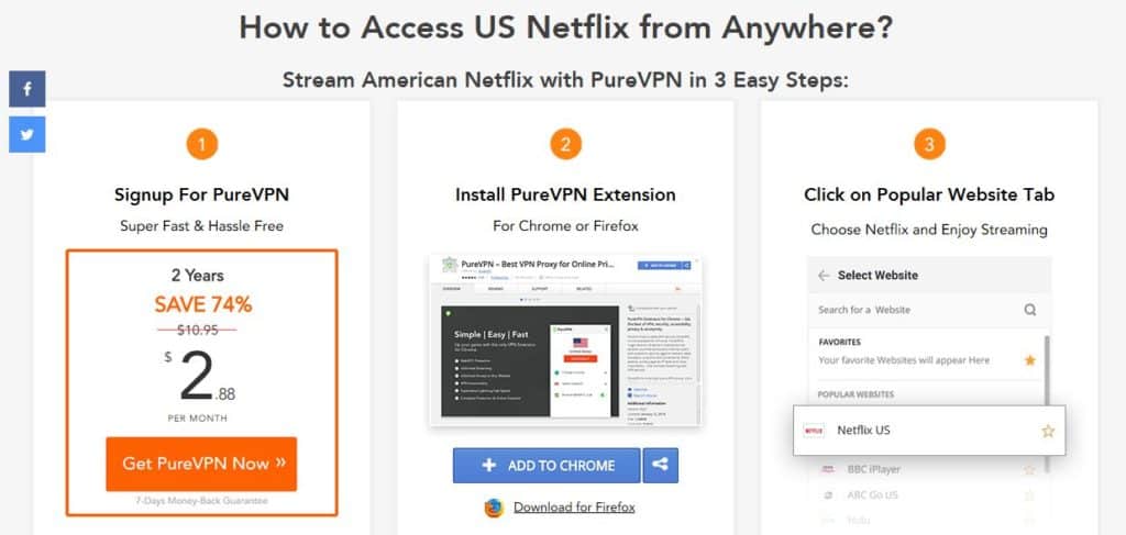 Инструкции за достъп на PureVPN Netflix.