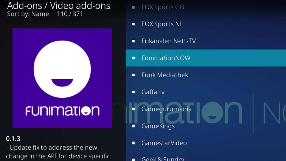 FunimationNOW Kodi addon: Install