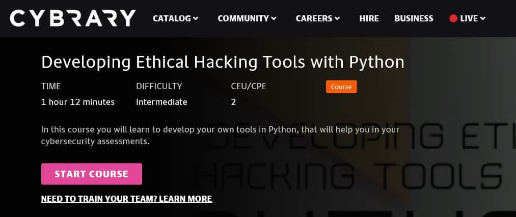 Курсове за етично хакерство на Cybrary Python.