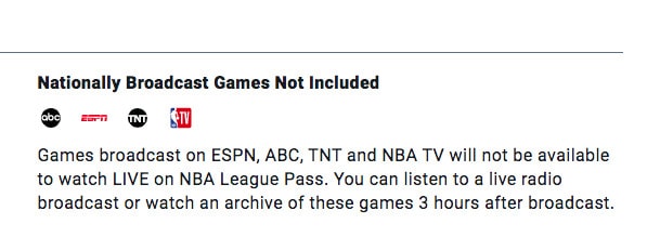 اعلامیه خاموشی ملی NBA League Pass