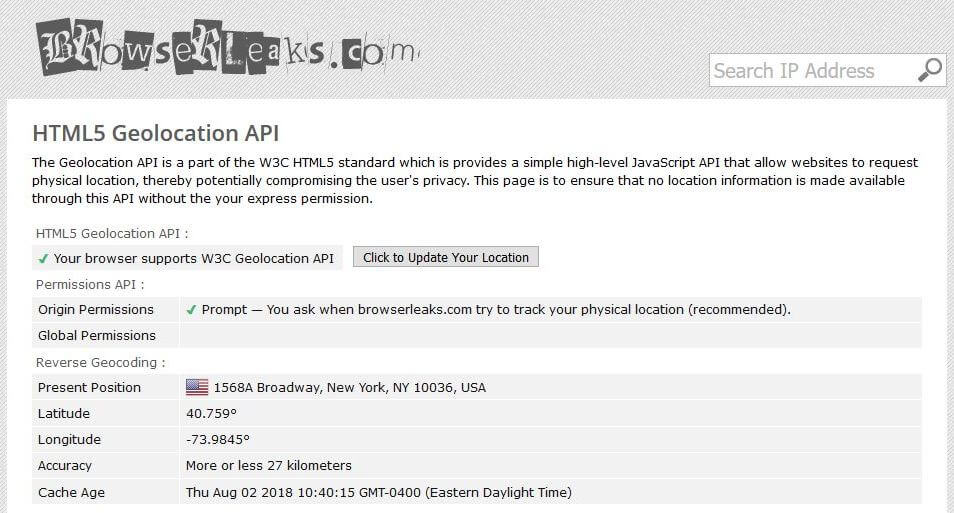 A Browserleaks.net teszt.
