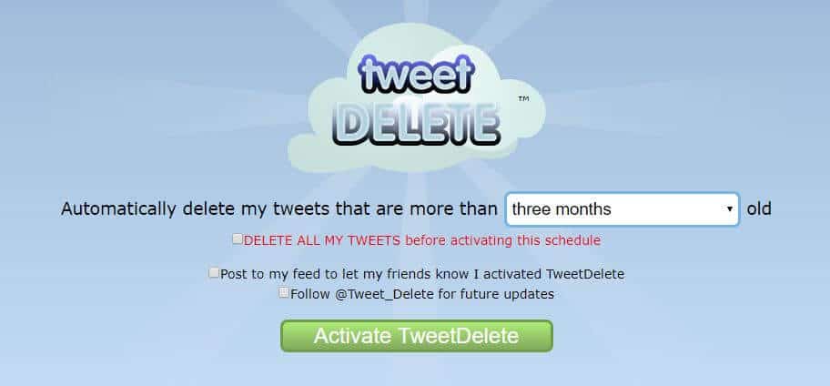 Активируйте страницу TweetDelete.