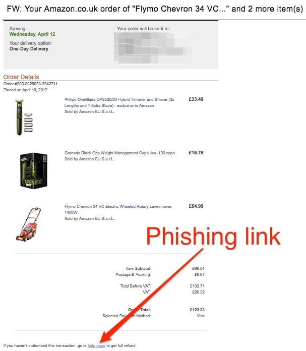 Email de phishing Amazon