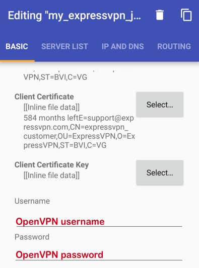 Android-OpenVPN-имя пользователя-пароль