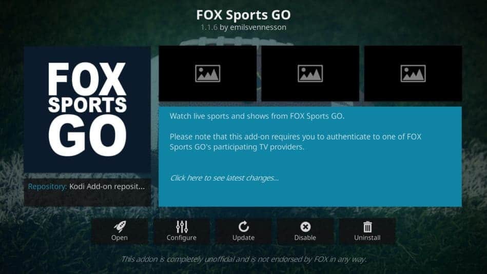 Fox Sports Go Kodi addon