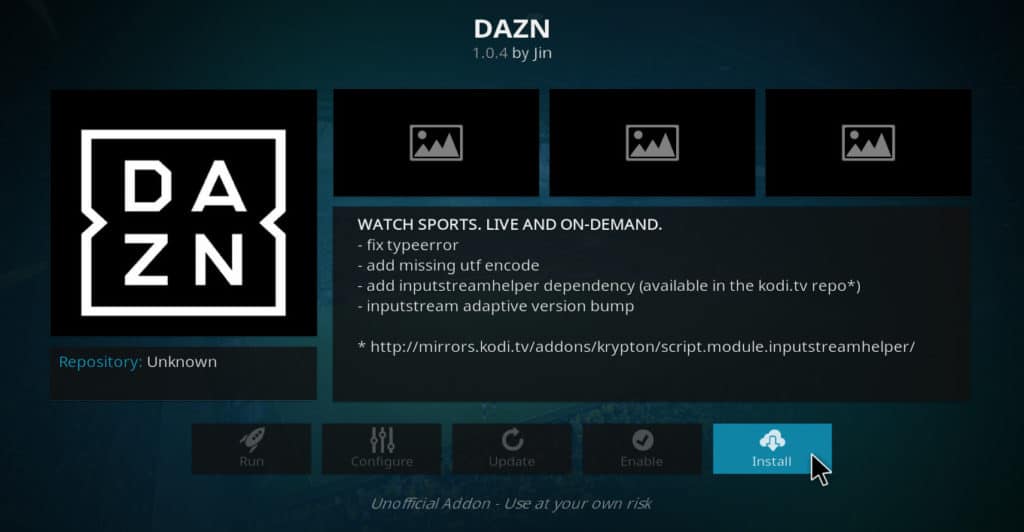 Ugradite DAZN Kodi addon