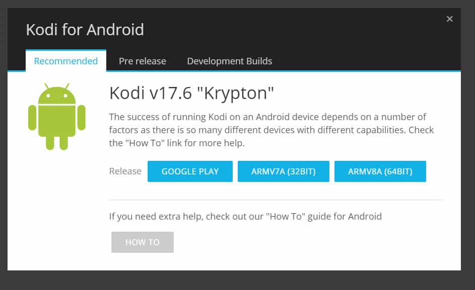 Kodi Android نسخه را انتخاب کنید