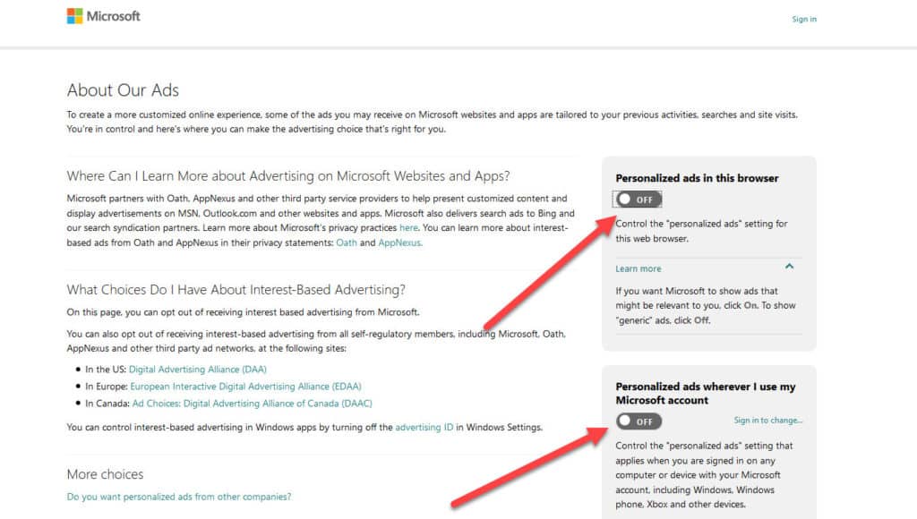 ยกเลิกการติดตามโฆษณาของ Microsoft
