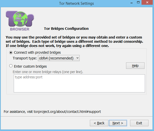 Windows tor bridge configuration