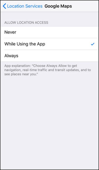 Usluge lociranja u iOSu Onemogući praćenje Google karata_1