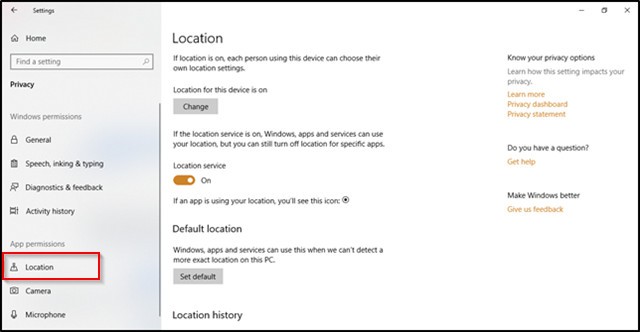 Microsoft Выбрать настройки местоположения