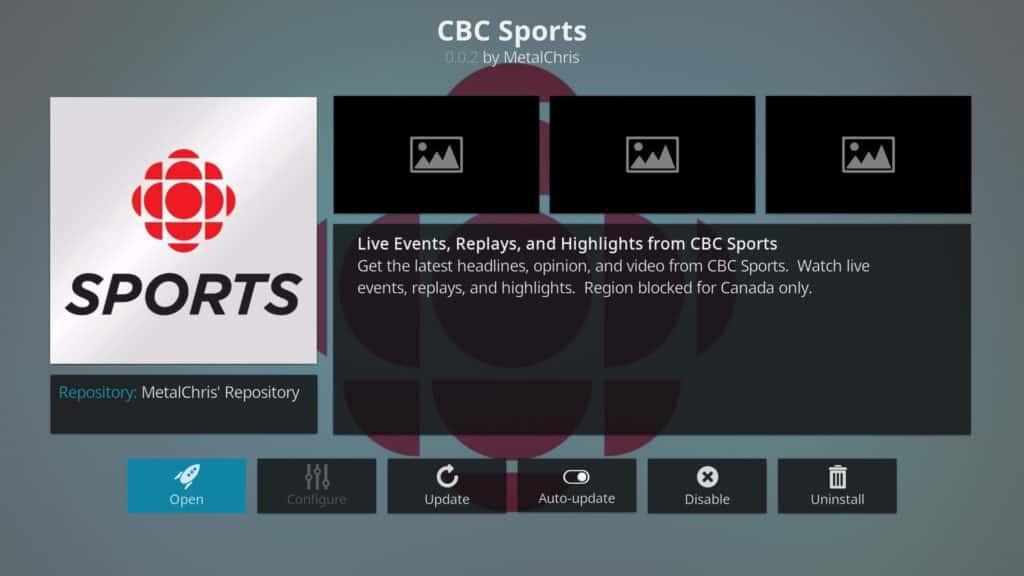 CBC спортивный Kodi аддон