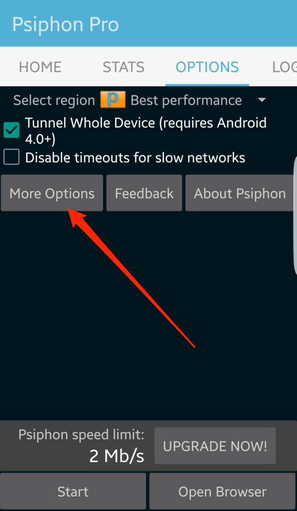 Psiphon для Android показывает активный VPN