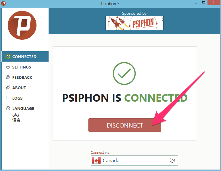 Psiphon za Windows disconnect