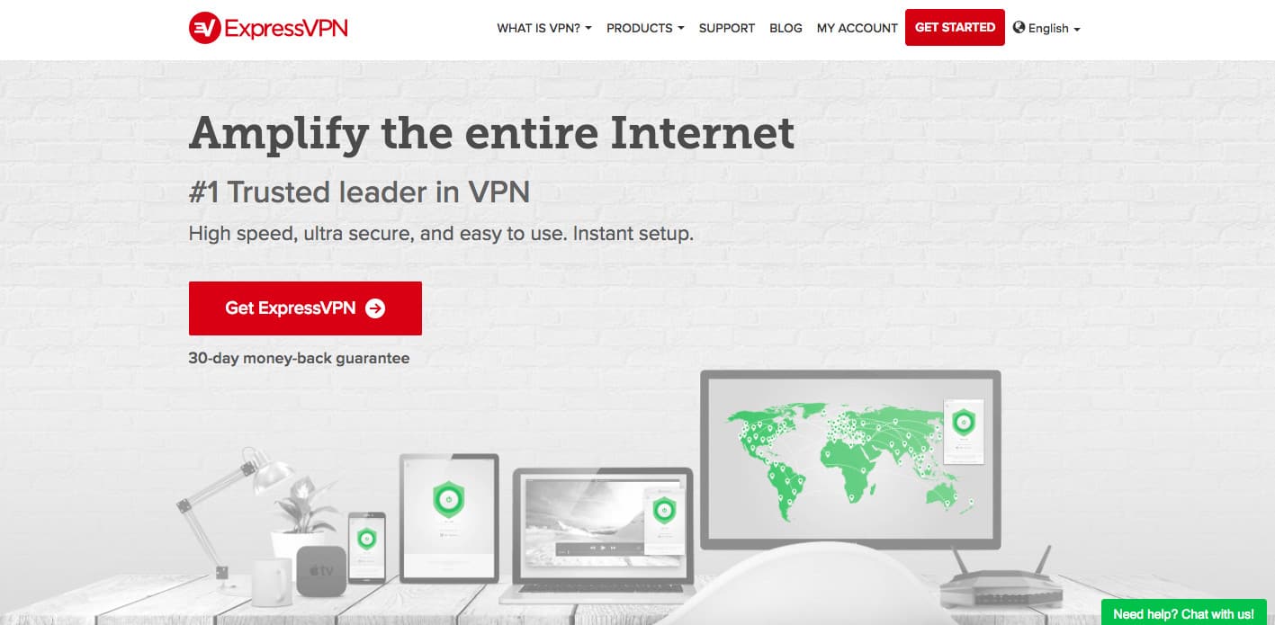 Az ExpressVPN honlapjának képernyőképe