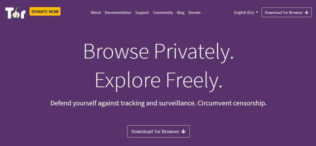 A Tor böngésző honlapja.