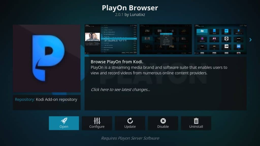 Browserul PlayOn Kodi addon