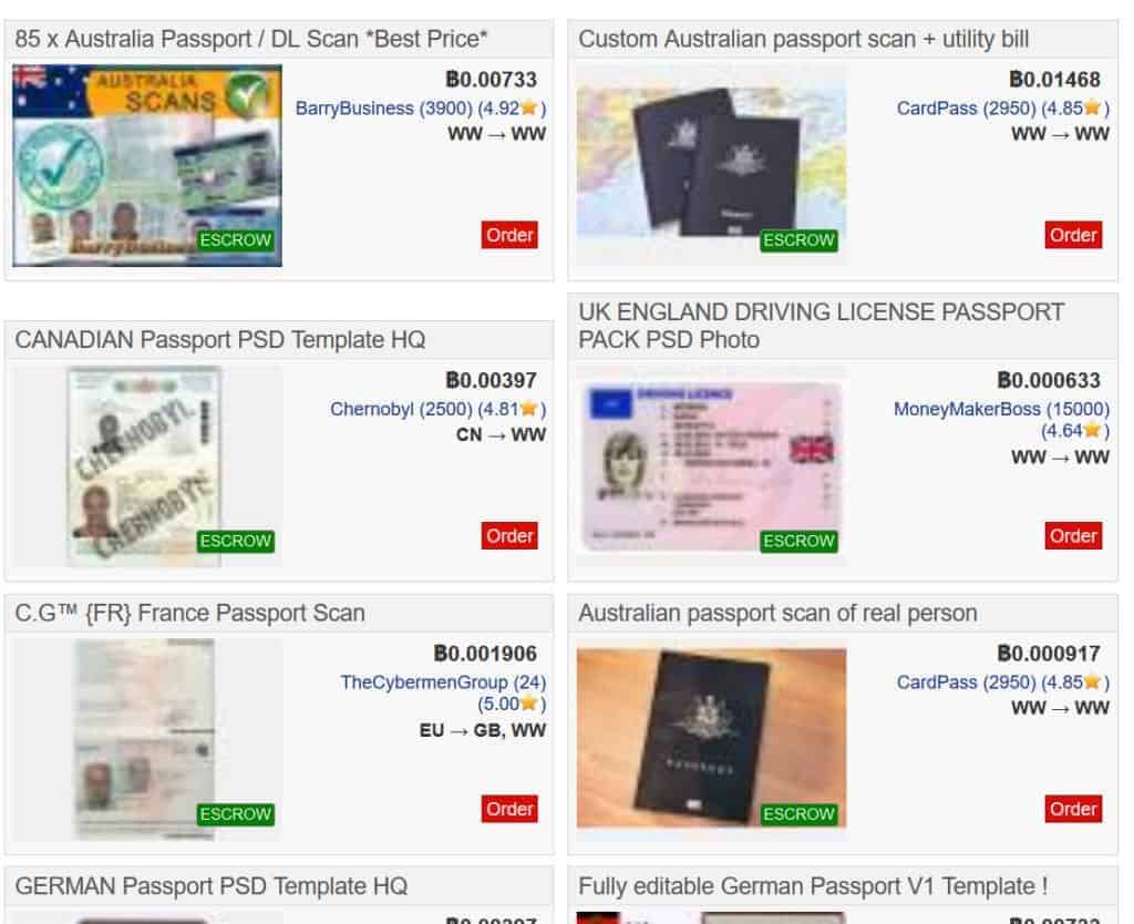 گذرنامه های فروخته شده در وب تاریک