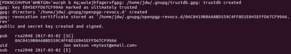 Cheia Ubuntu GPG generată