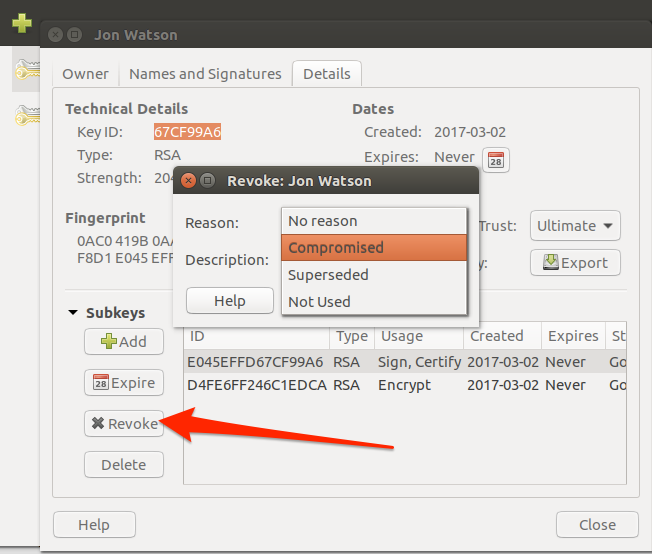 Ubuntu ključ za opoziv