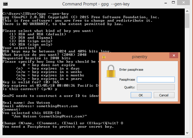 Windows gpg gen keys 5