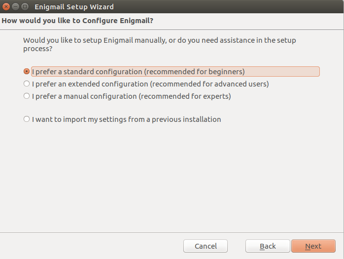 Az Ubuntu konfigurálja az enigmail 2 szoftvert