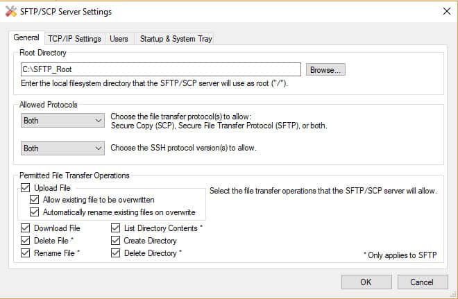 SFTP / SCP szerver beállítások