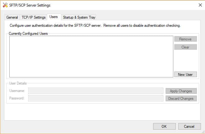 SFTP szerver felhasználói beállítások