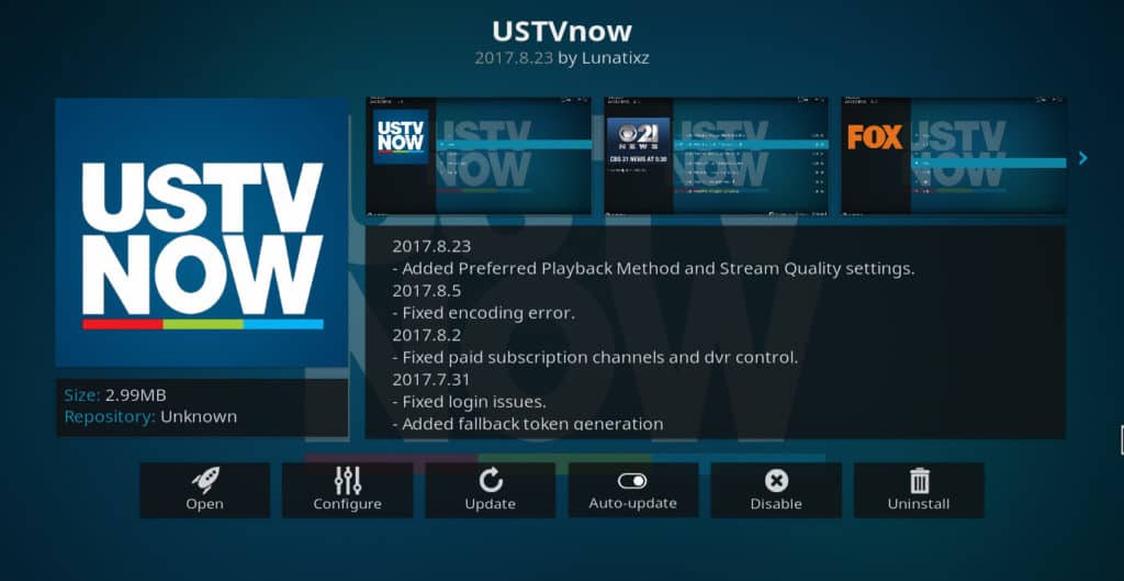 USTV Sada je Kodi addon