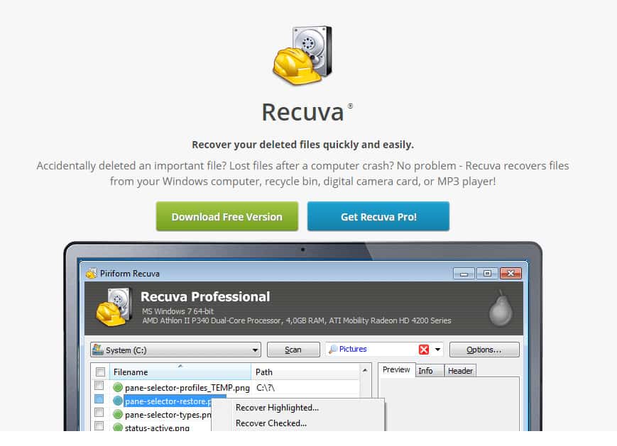 recuva adat-helyreállítási szoftver