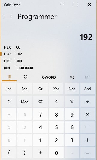 Windows Calculator ในโหมดไบนารี