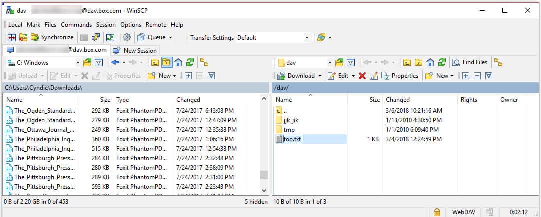 WinSCP позволява достъп до файлове на сървър на WebDAV
