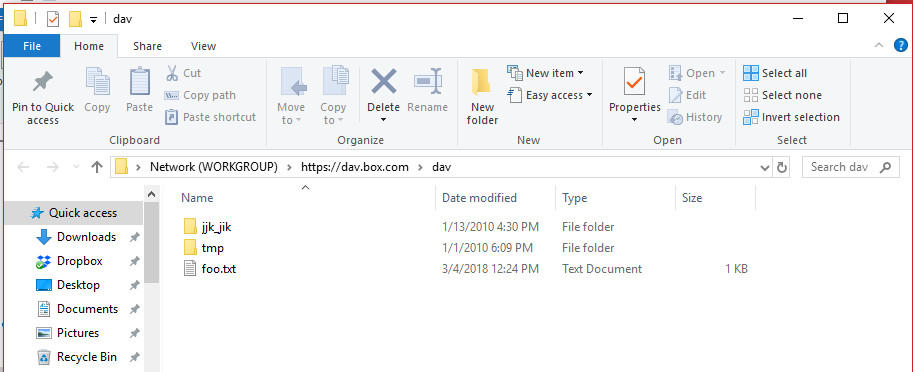 În WIndows File Explorer, fișierele WebDAV pot fi manipulate ca și cum ar fi pe o unitate locală.