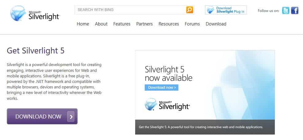 Microsoft Silverlight početna stranica.