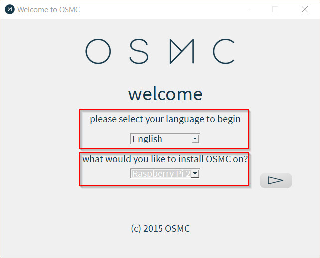 OSMC telepítő nyelv és eszköz