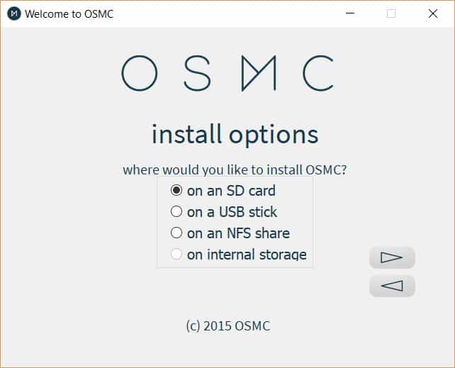 Място за инсталиране на OSMC инсталатора