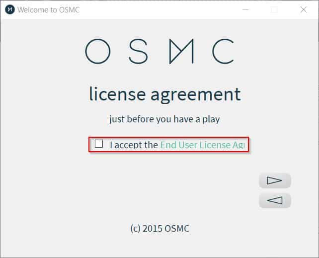 OSMC Изберете лицензионно споразумение за краен потребител