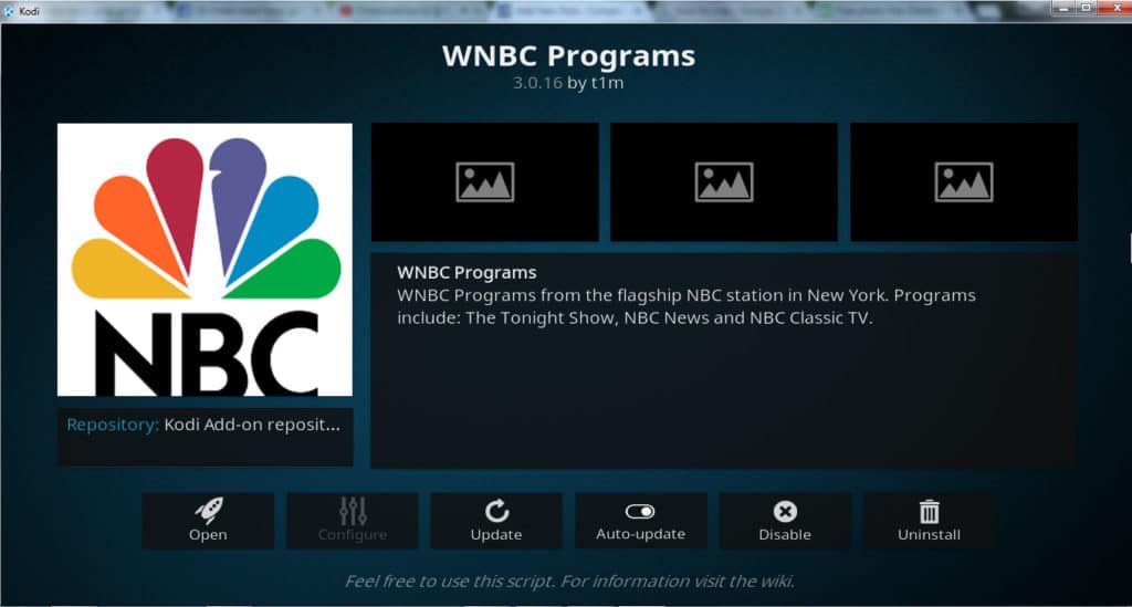 WNBC programi Kodi addon